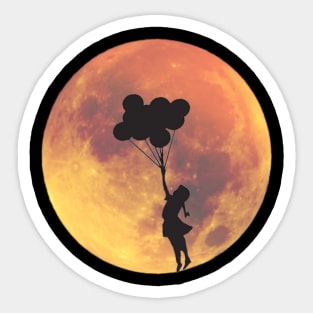 Full Moon and Girl with Balloon Silhouette Sticker